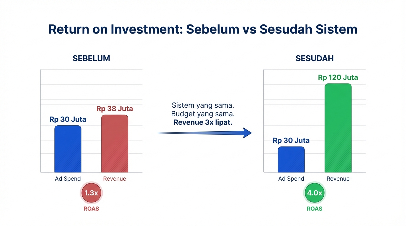Perbandingan ROI sebelum dan sesudah Zenith Warm Funnel